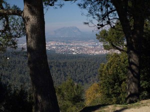 Der Berg Montserrat, von Collserola aus gesehen